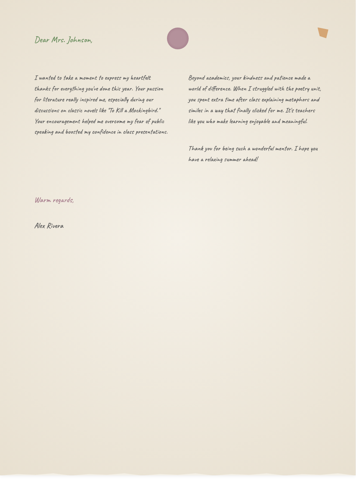 Gratitude letter to teacher with decorative seal and paperclip_variant_2